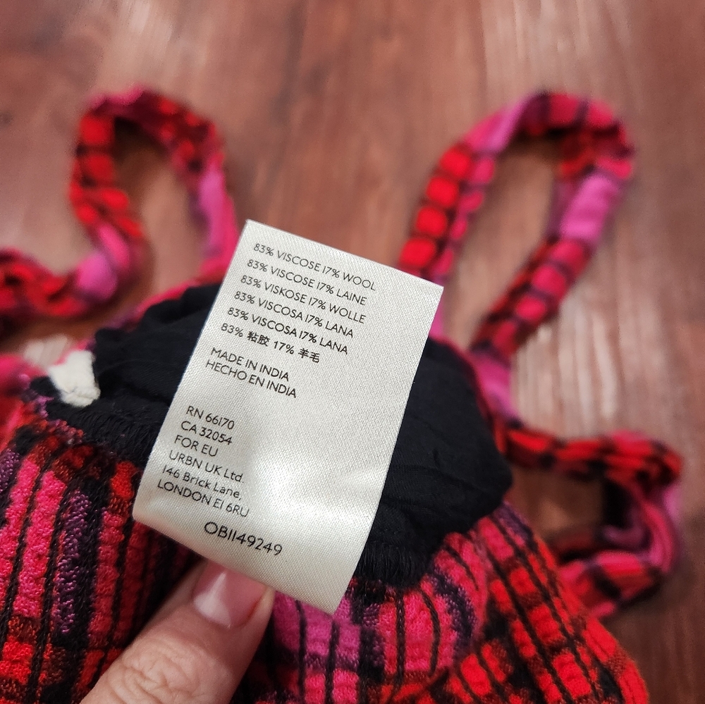 Free People Real Love Plaid Pink and Red Women's Strappy Wrap Top - Picture 6 of 6